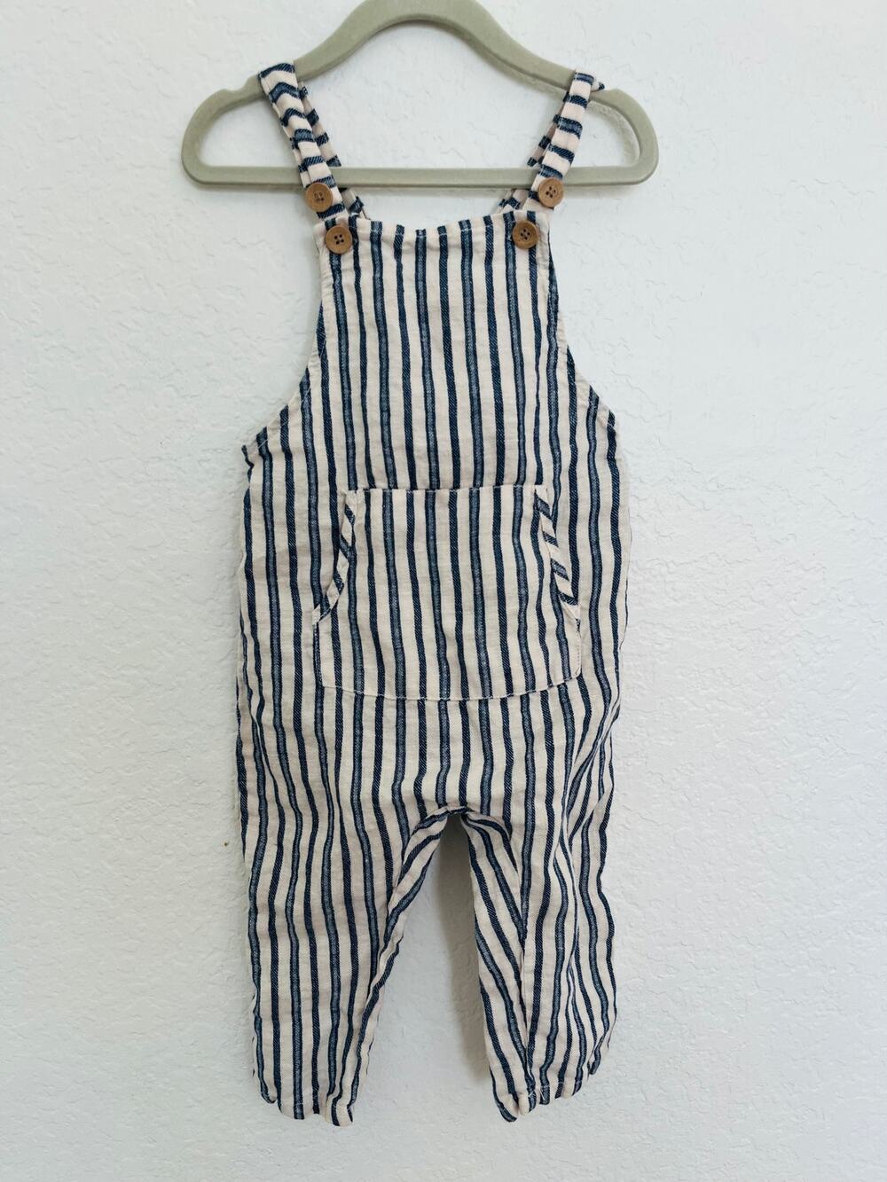 Zara Baby Blue White Striped Overalls Dungarees 18-24M